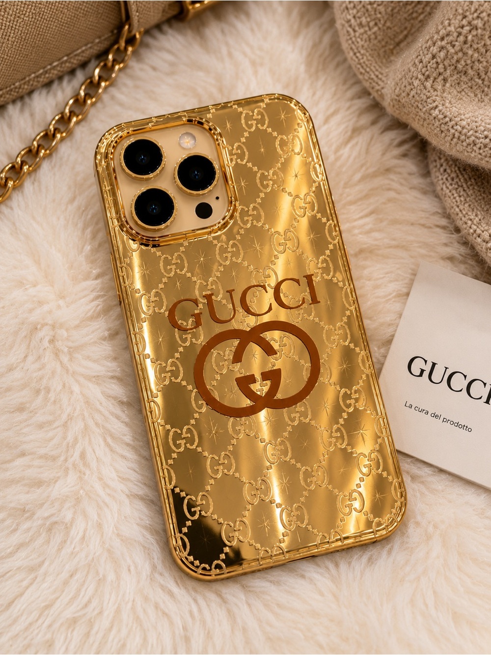 Gucci Gold Monogram Mirror iPhone Case